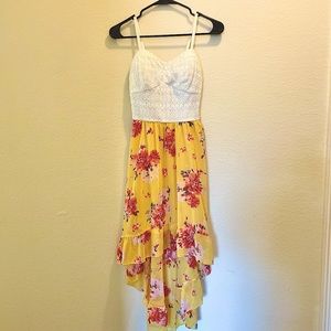 As U Wish Yellow and White Asymmetrical Floral Dress